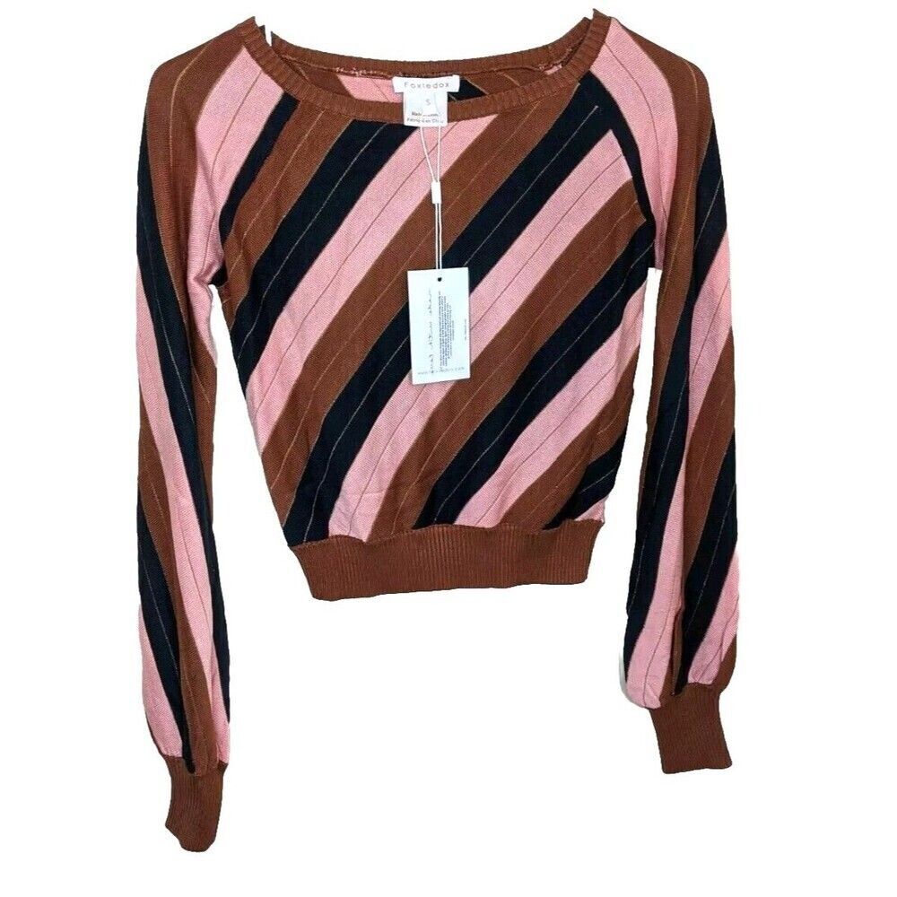 foxiedox Diagonal Striped Crop Sweater in Pink, Brown & Black